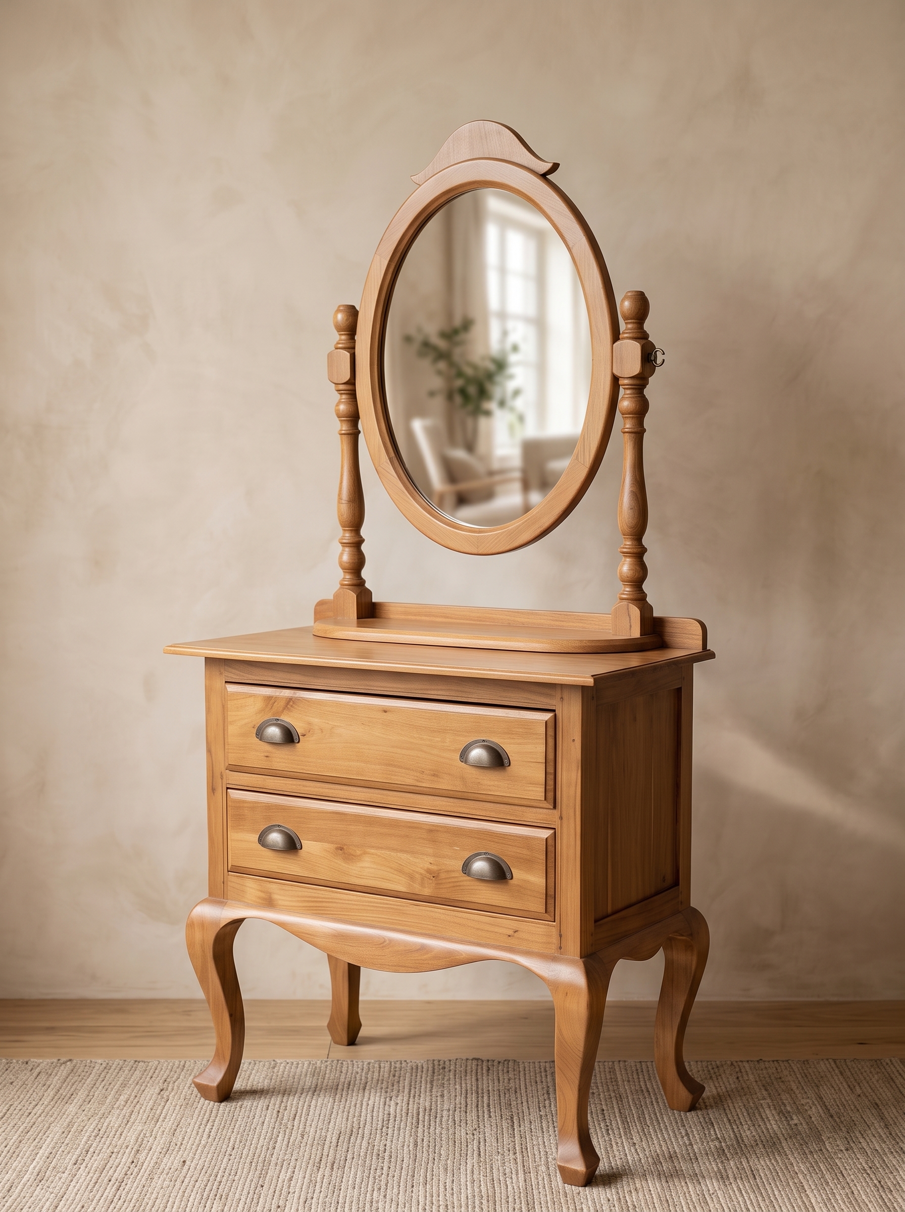 Teakwood dressing table with adjustable mirror and drawers