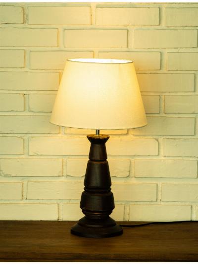 Wrook Lamp Dark Walnut - Tapered Linen Shade