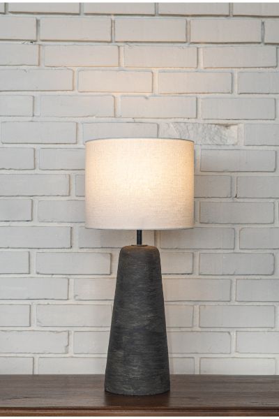 Charcoal Table Lamp - White Linen Shade