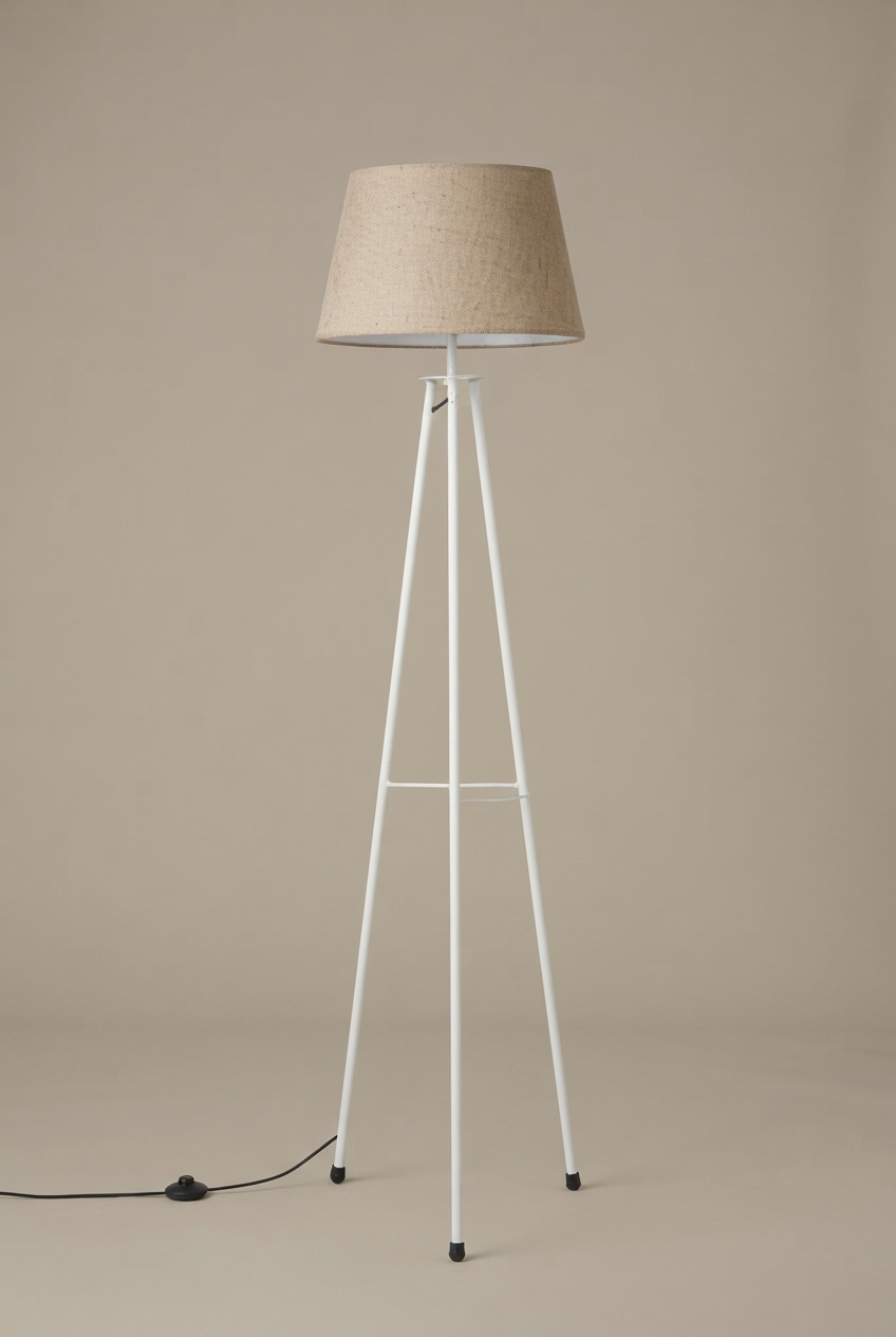 Steel Tripod (White) - Tapered Jute Shade