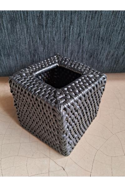 GRUHA Square Cane Tissue Box Cover - Charcoal Matte 