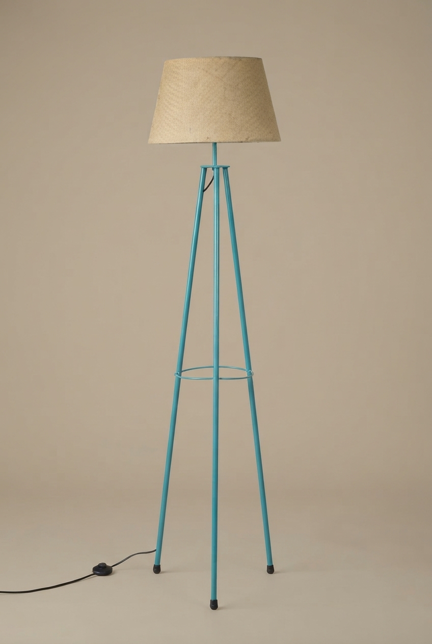 Steel Tripod (Cerulean) - Tapered Jute Shade