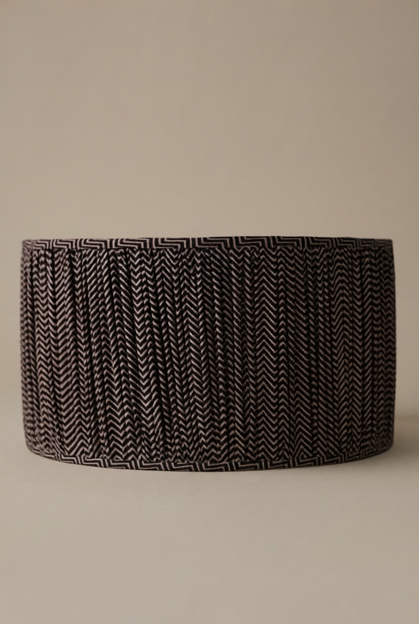 Barrel Shade (L) - Black Block Print, Pleated