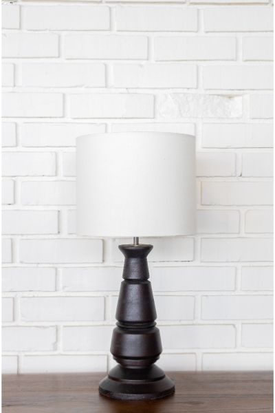 Wrook Lamp Dark Walnut - Linen Barrel Shade