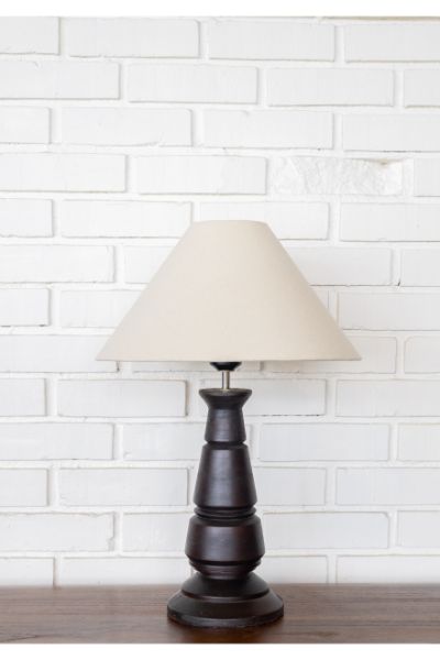 Wrook Lamp Dark Walnut - Linen Empire Shade