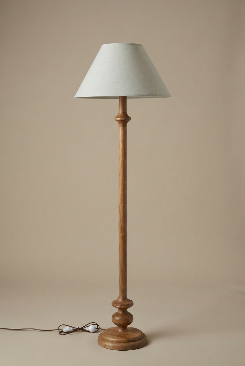 Elvin (Teak Finish) - Linen Empire Shade