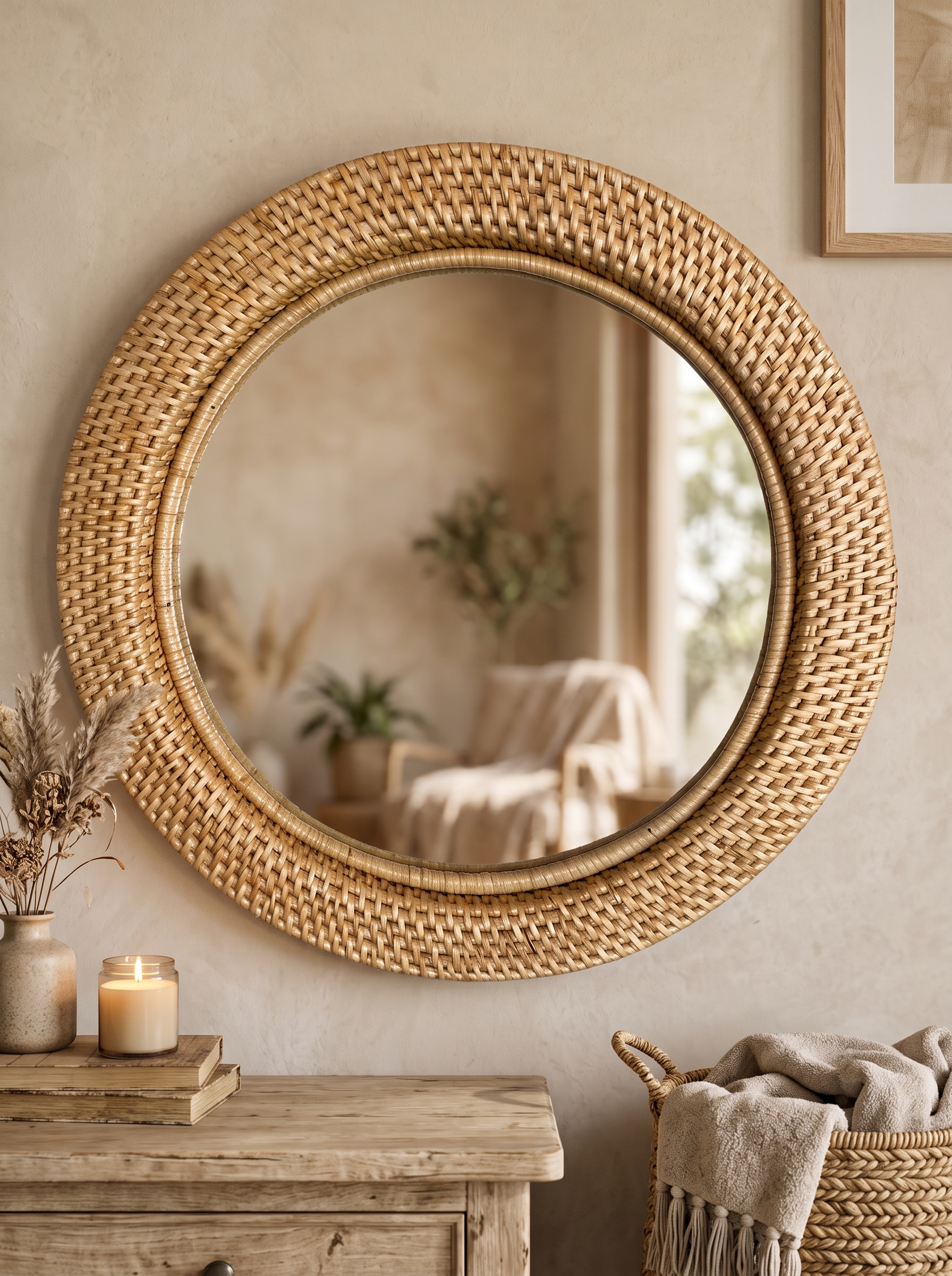 Kala Large Cane Mirror - Sand