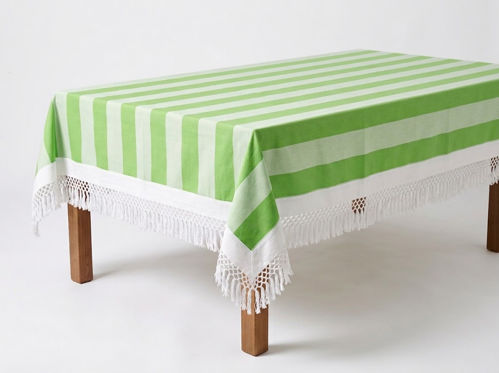 Handloom Table Runner (Tassels) - Green Stripes