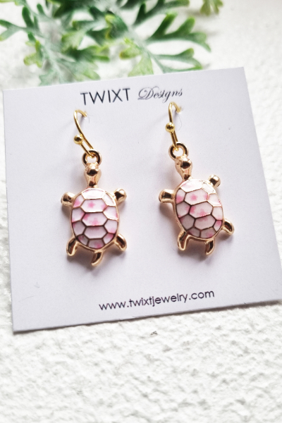 Pink Turtle Enamel Errings - PD457
