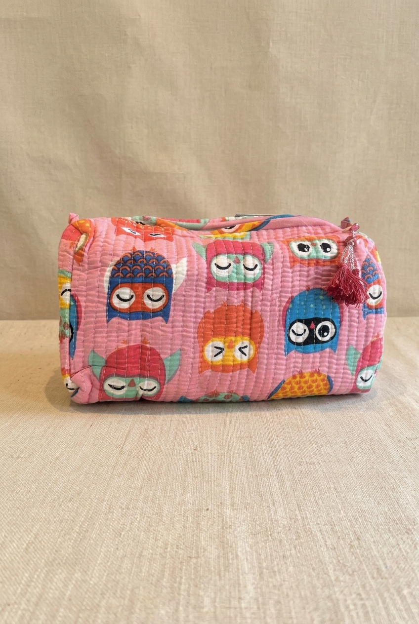 Multi purpose Quilted Pouch - Pink Owl (KK-P-285) i