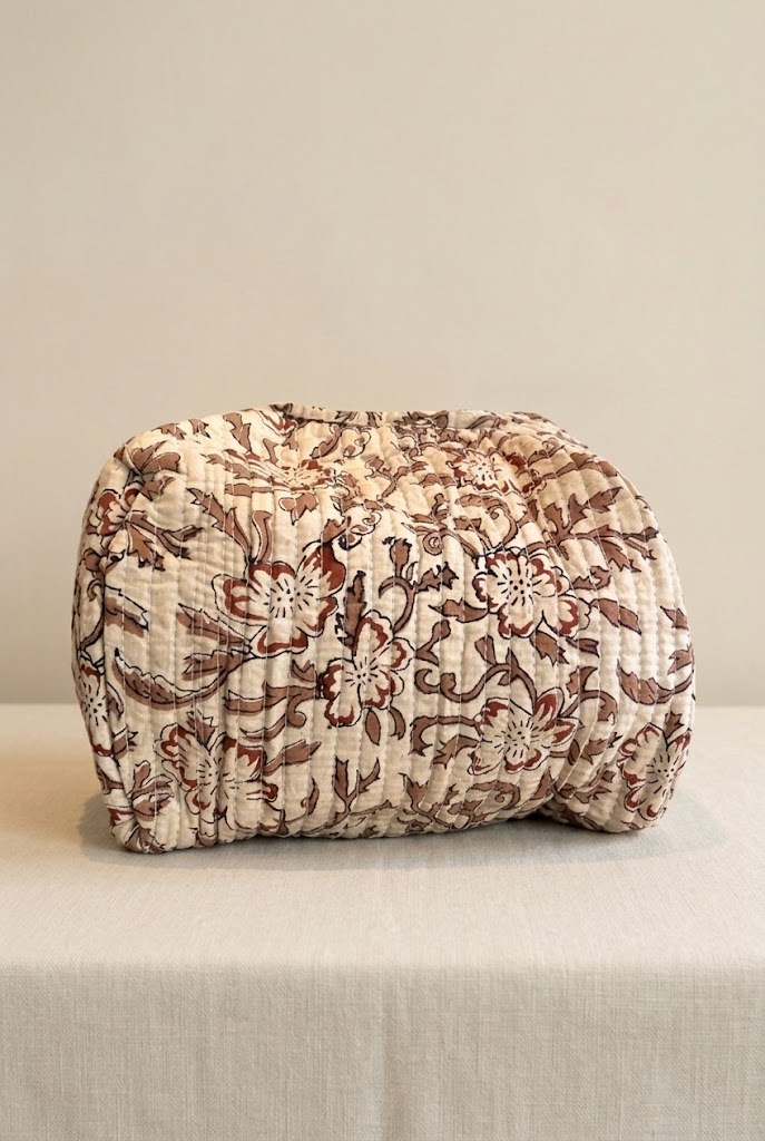 Multi purpose Quilted Pouch - Brown Floral(KK-P-285) j