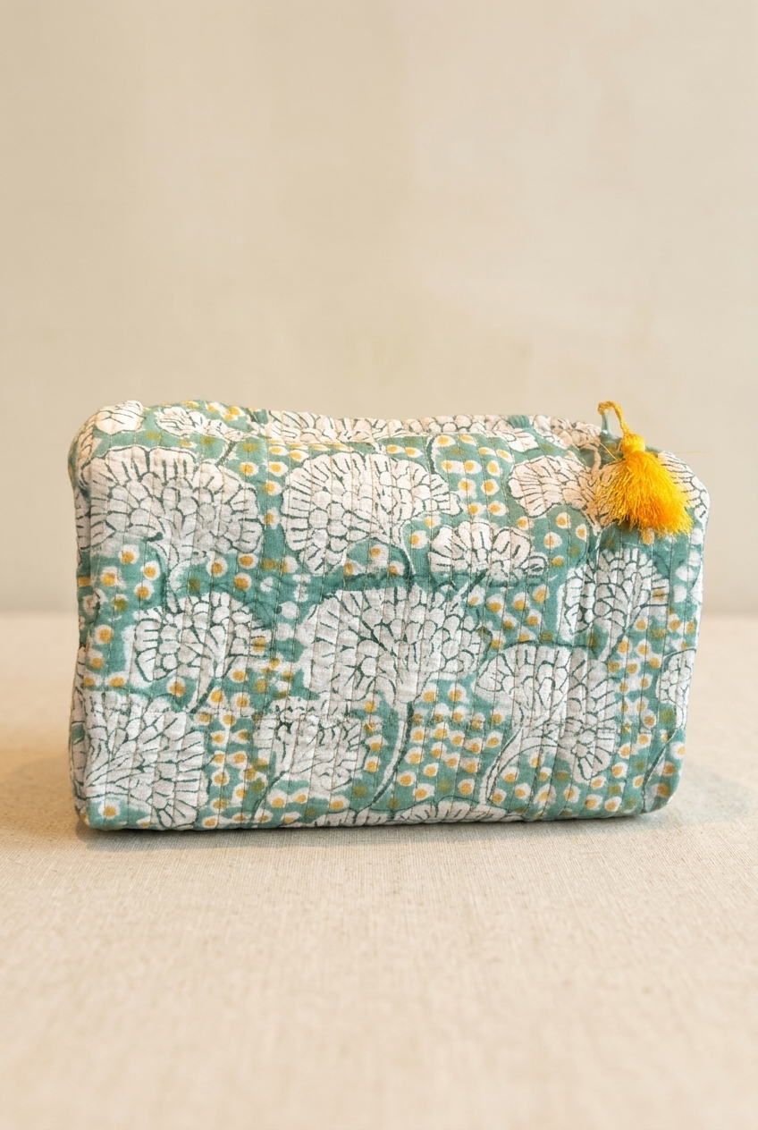  Multi purpose Quilted Pouch - Green floral (KK-P-285)n