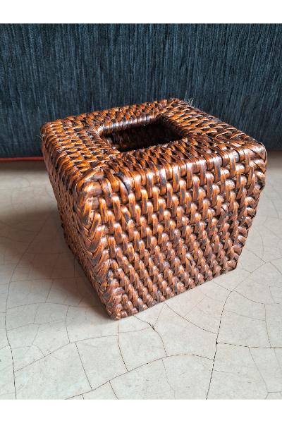 GRUHA Square Cane Tissue Box Cover - Stone matte