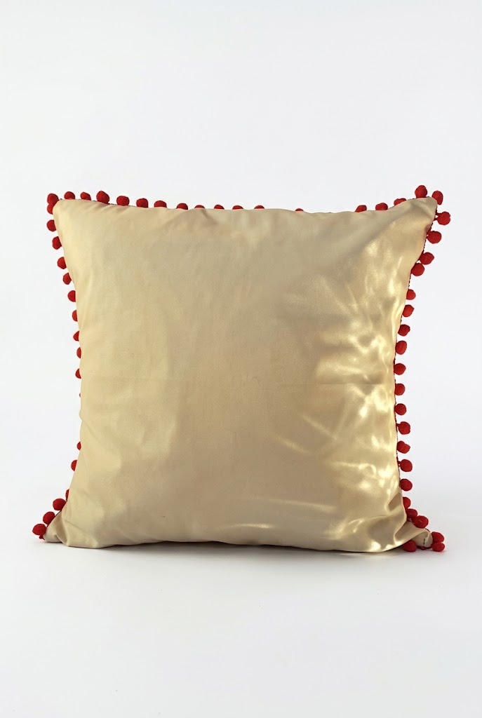 White linen with red pom poms