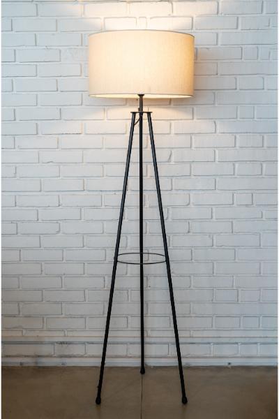 Steel Tripod (Noir) - Linen Barrel Shade
