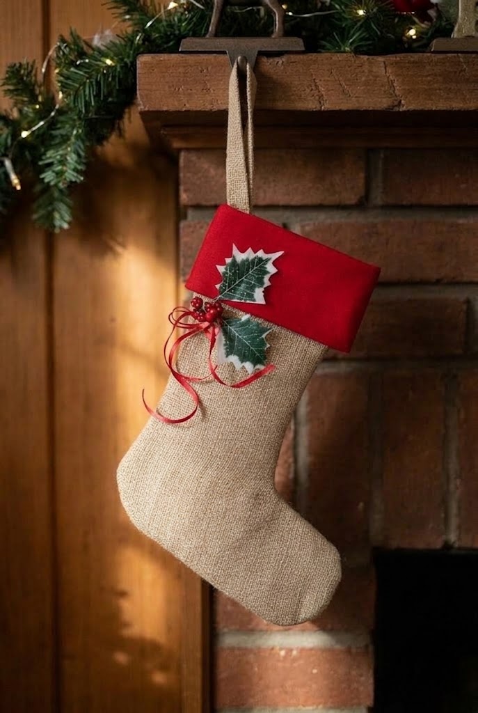 Christmas Stocking -Natural Burlap