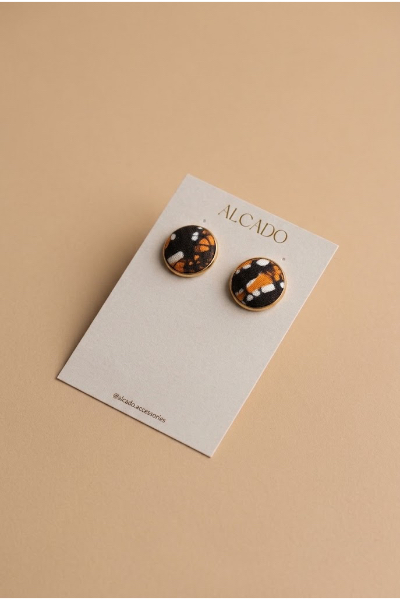 Batik studs -Black & Orange ALC#44