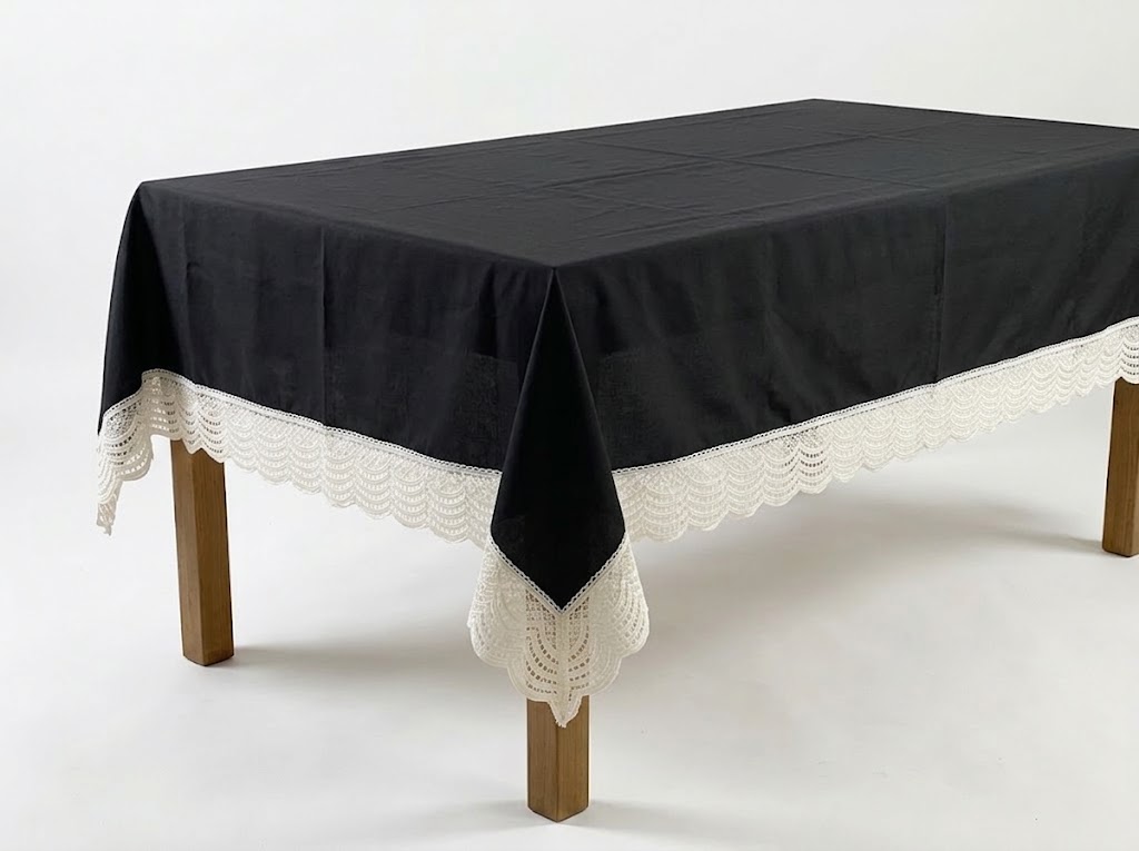 Table Cloths - Black with Lace Trimmings