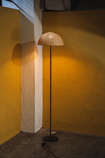 Plain Jane floor lamp - Cane Punch Bowl Shade
