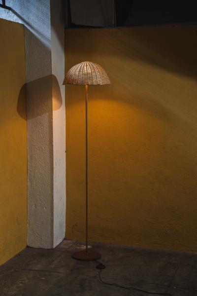 Gold Plain Jane floor lamp - Cane Punch Bowl Shade