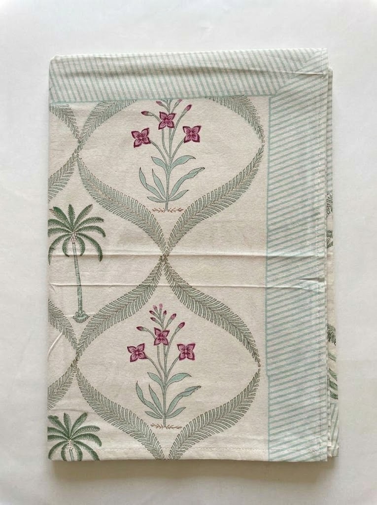 Table Cloth (8 Seater) - (Seafoam Green and Pink Floral)
