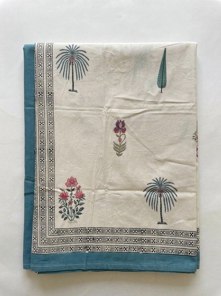 Table Cloth (8 Seater) - Dusty Blue Palm Tree