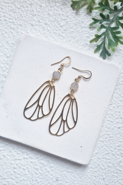 Wing Earing with Druzy quartz - P404
