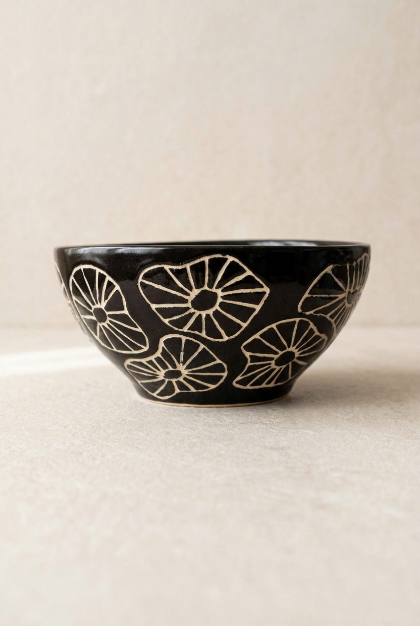 Nelum Hand Carved Bowl - Black & White