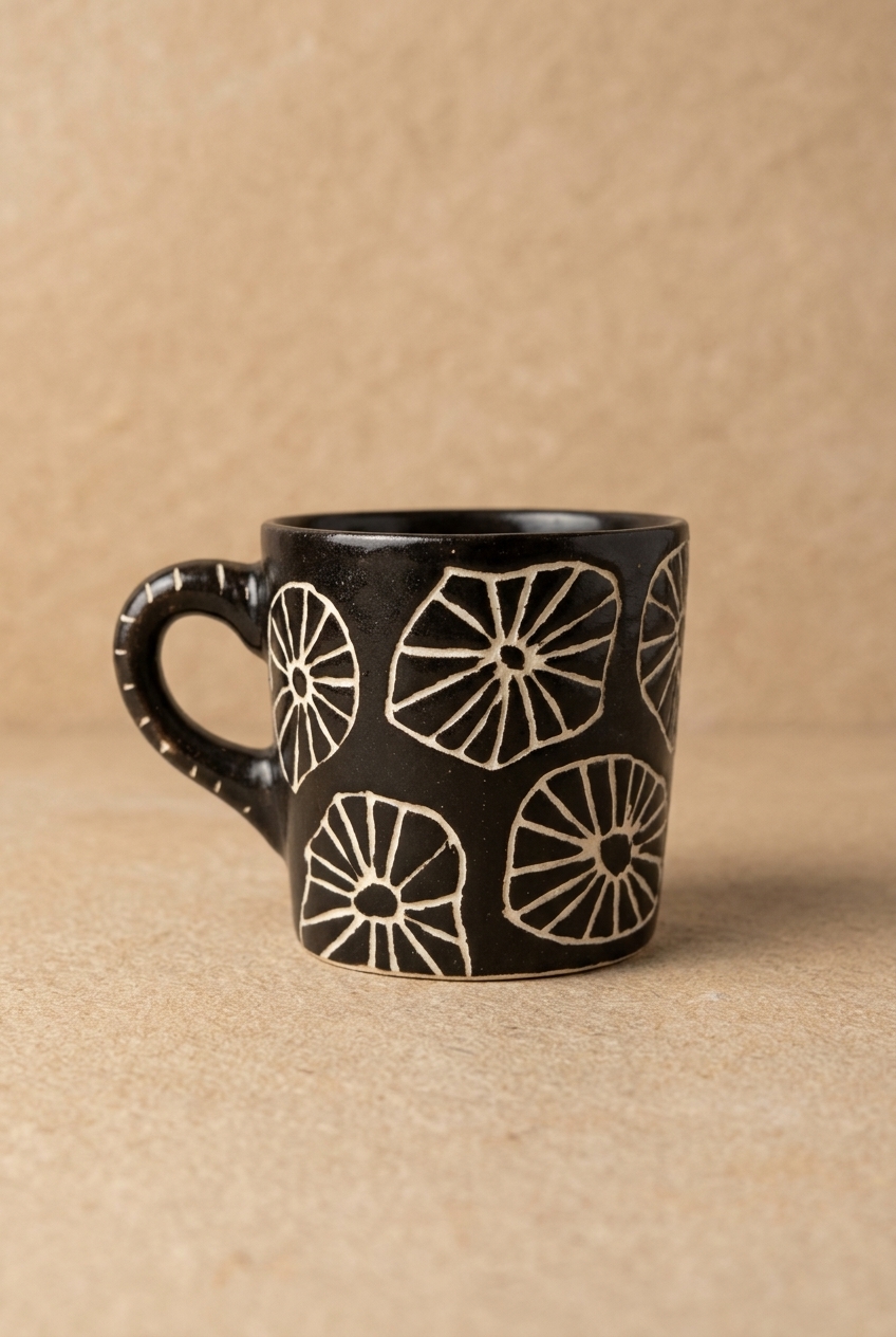 Nelum Hand Carved Mug- Black & White