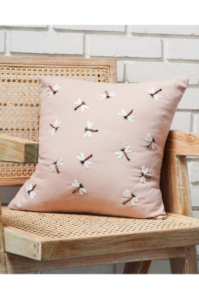 Embroidered Cushion Cover - Dragonflies