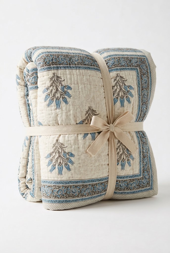 Single Reversible Quilt - Blue and Grey Floral design  - P-SQ-303(b)