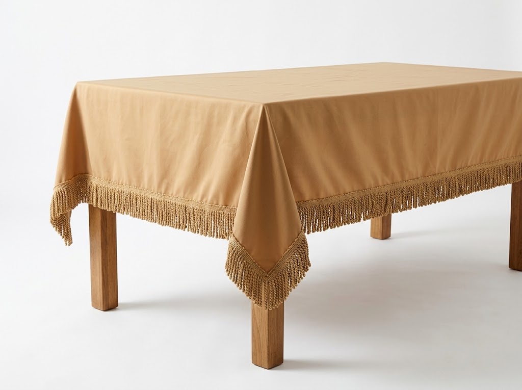 Handloom Beige Table Cloth with Tassels