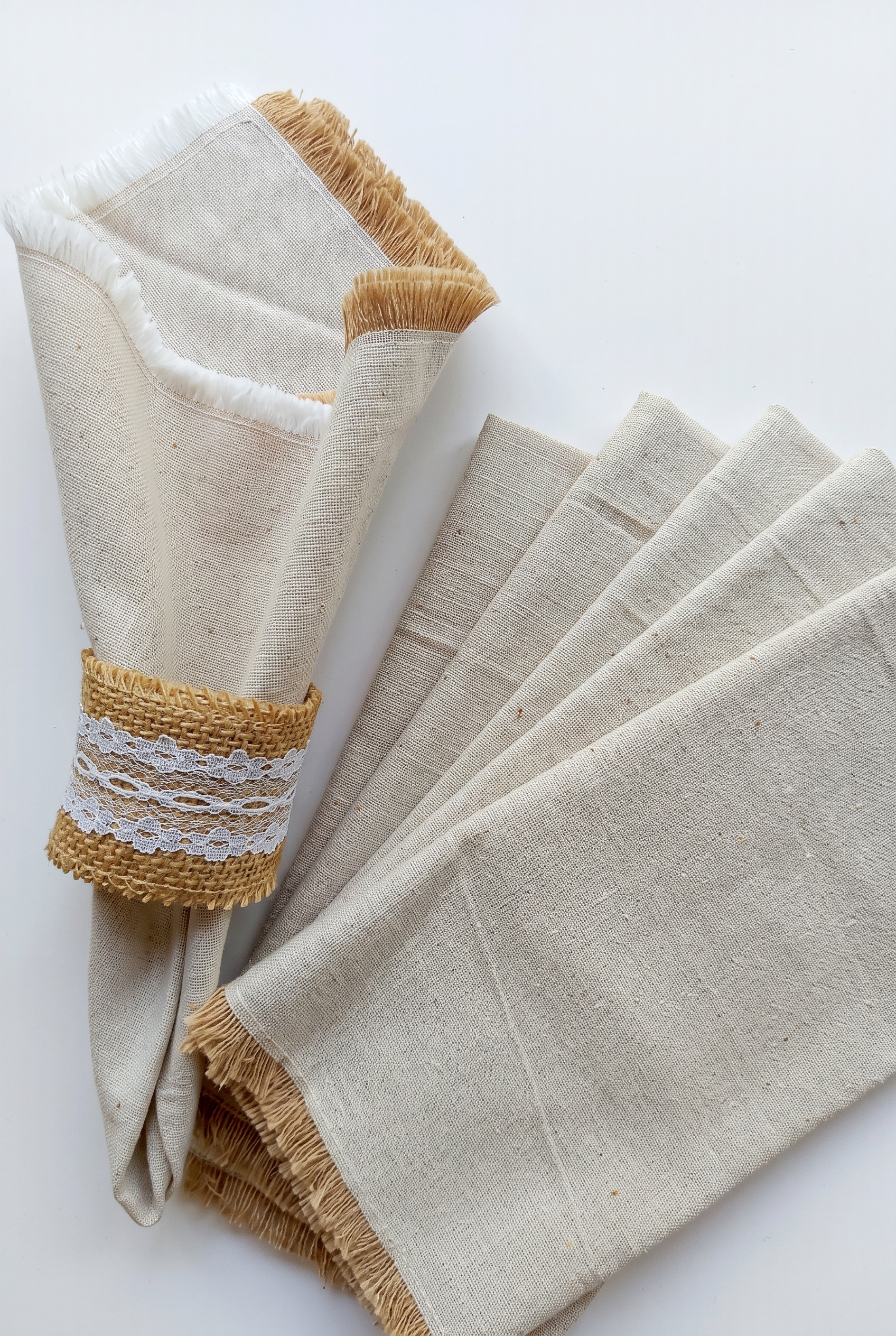 Beige Fringed Napkin - Set of 6
