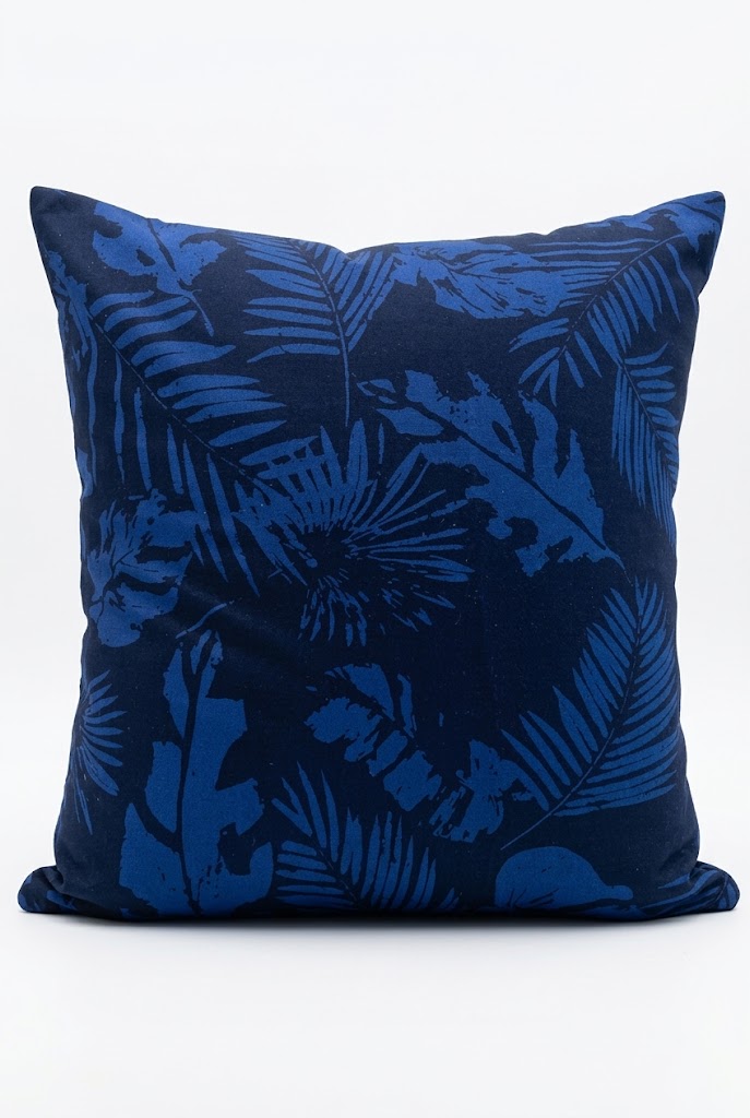 Cushion Cover - Navy Leaf Pattern