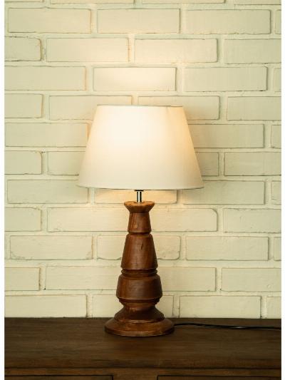 Wrook Lamp Teak Polish - Tapered Linen Shade